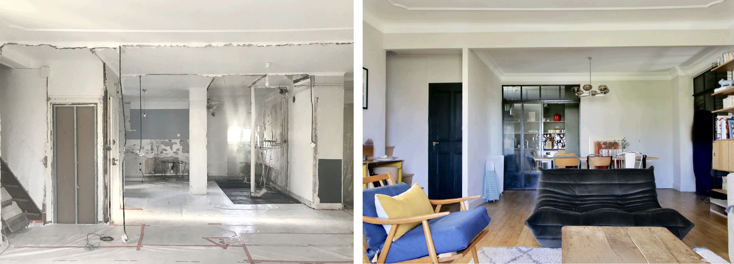 Julie Drevet Architecte d'intérieur Designer : Dijon - rénovation / réorganisation de la zone cuisine / entrée / séjour / sdb d'un appartement 